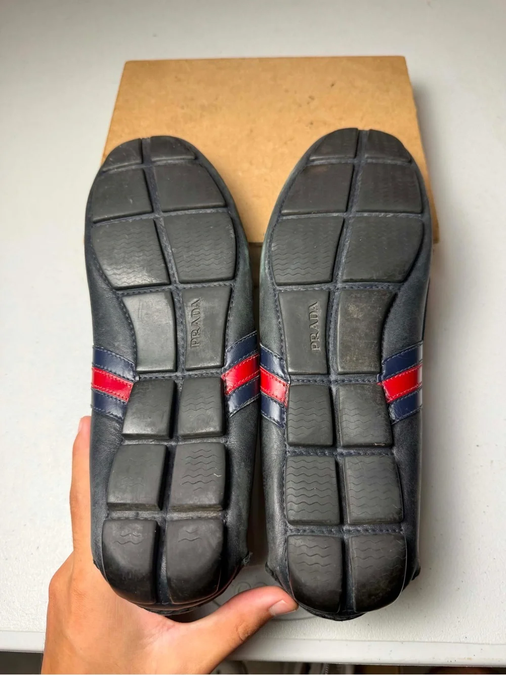 black leather Prada driving loafers Sz 8 / US 9